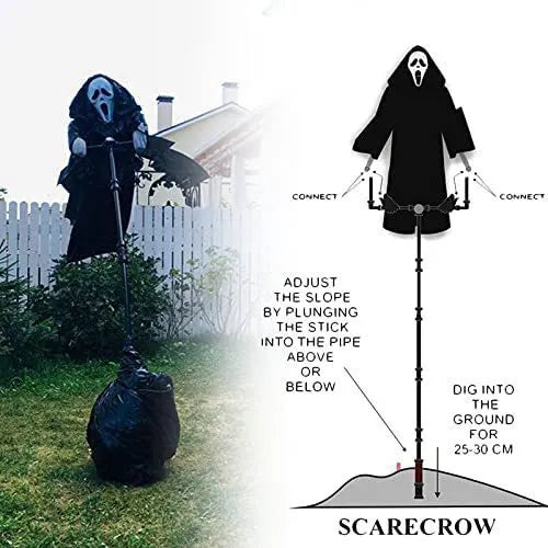 Plastic skeleton scarecrow with screaming skull design for Halloween decoration and garden bird control