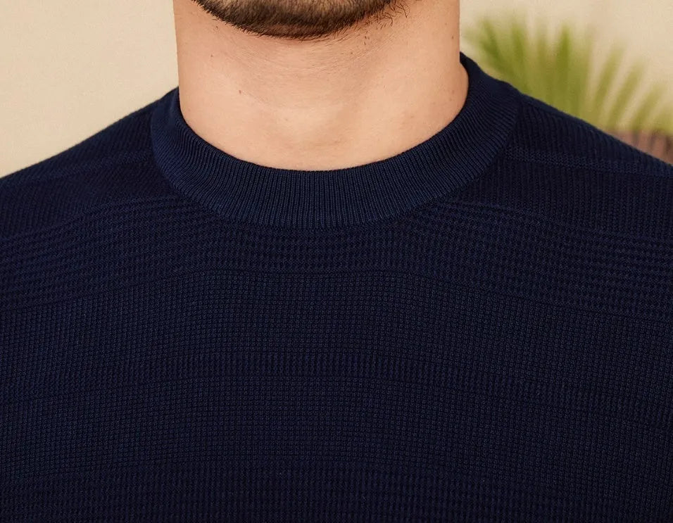 Retro style pure cotton short sleeve t-shirt in off-white and royal blue colours on a size chart.