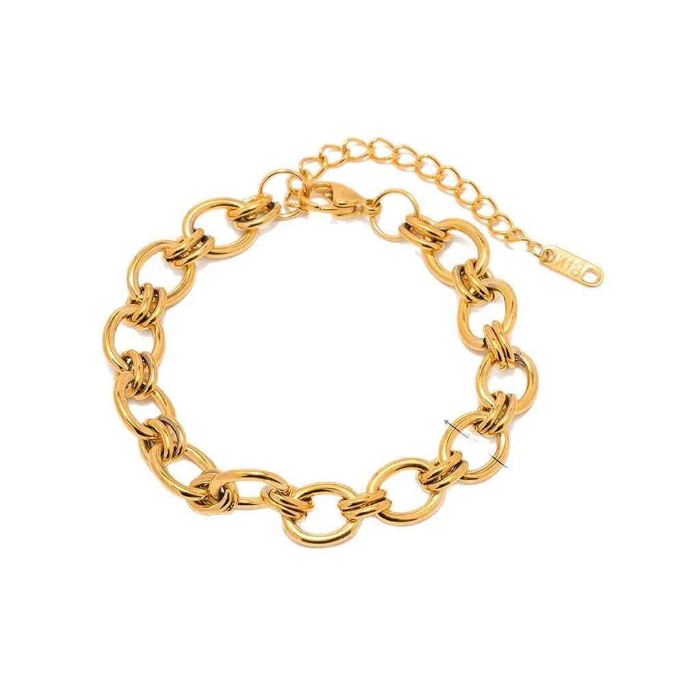 European And American Ins Style 18K Gold-Plated Chain Bracelet Made of Titanium Steel with O-Ring Chain for Women as Necklace Ornament in Gold