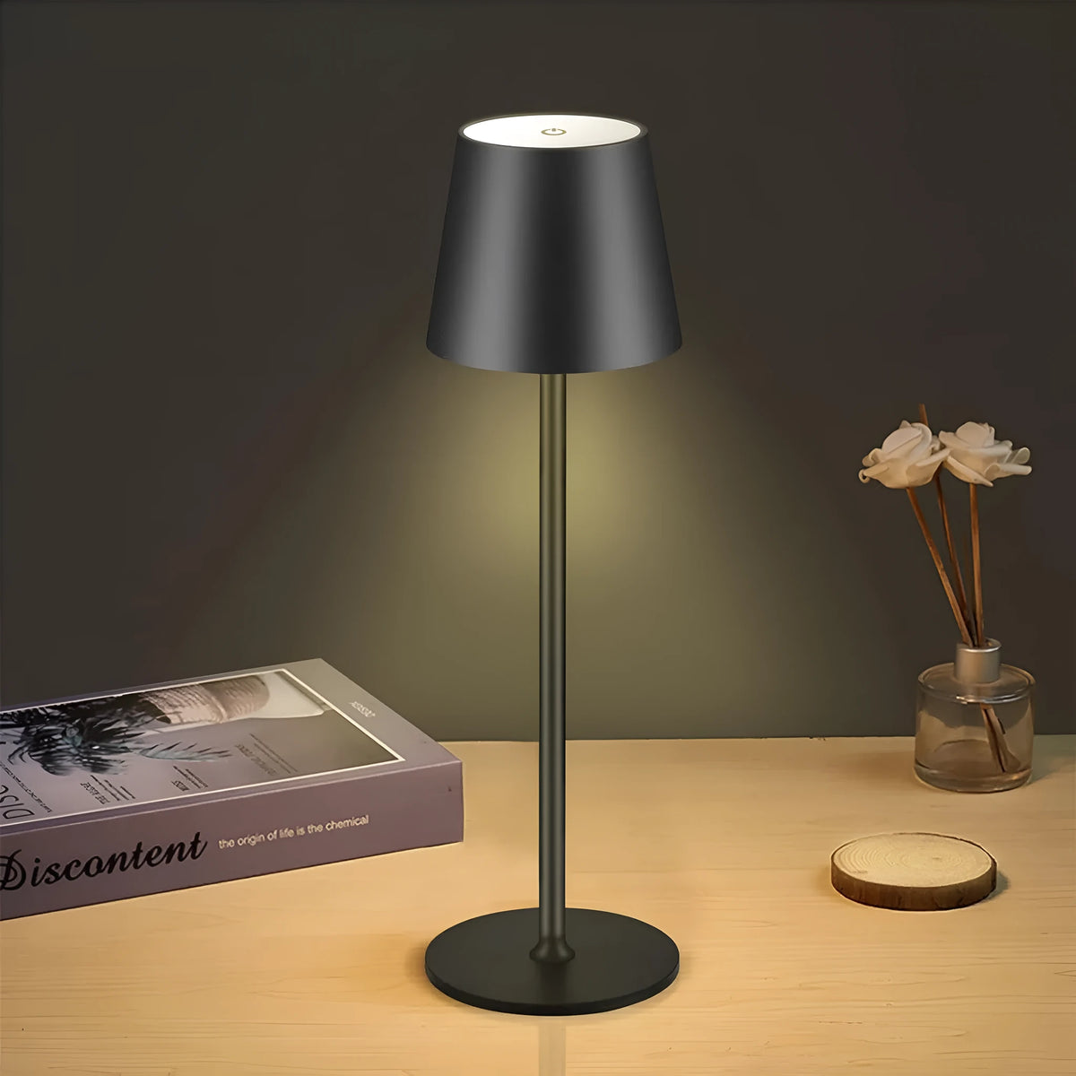 Rechargeable table lamp, 10 x 38cm, waterproof creative design, built-in battery, gold black white rose gold blue