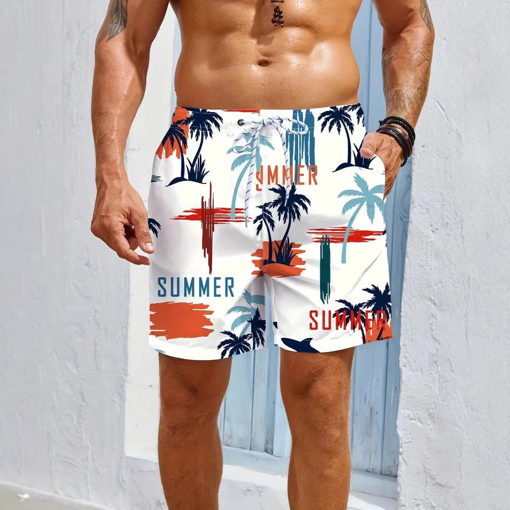 Man's solid colour quick-dry polyester swimming trunks on a white background