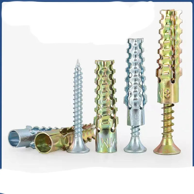 Iron barbed serrated metal expansion anchor screws for concrete and brick wall fixings.