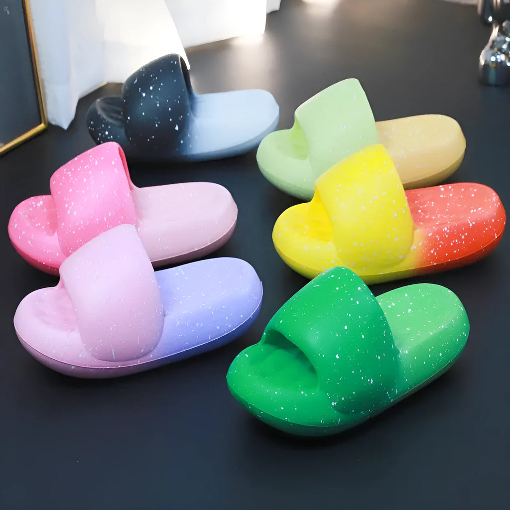 Women's mute toe ring slippers with 5CM heel in starry sky colour, EVA sole, non-slip and deodorant