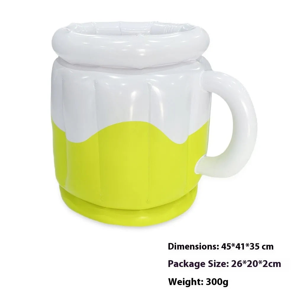 Bright yellow inflatable PVC ice bucket for outdoor beverage chilling