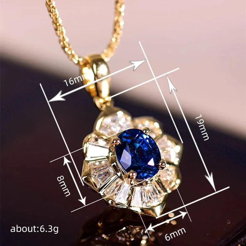 Inlaid zircon Indian style necklace for women geometric flower mixed gem pendant copper electroplating blue