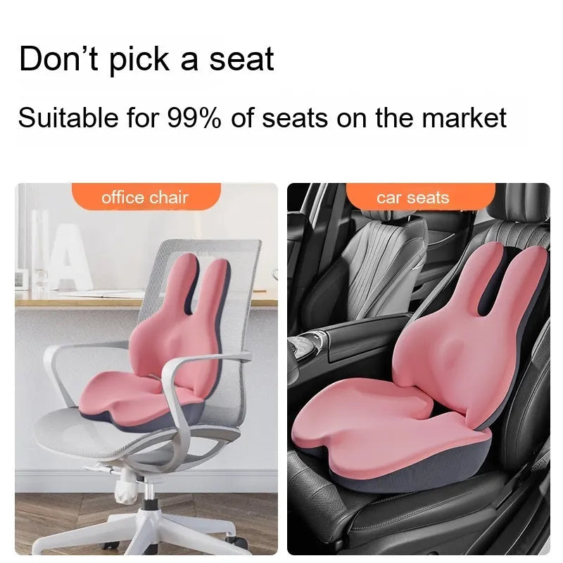 Car seat cushion and lumbar support set in five colour options including black, grey, pink, green and brown