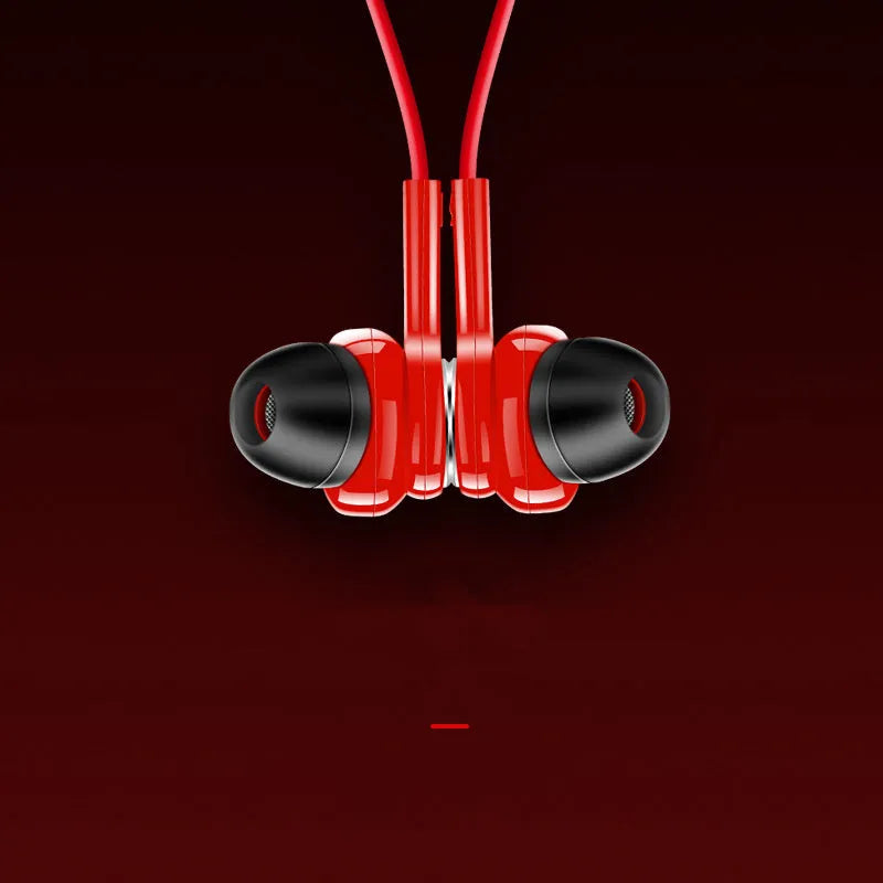 G03 binaural neckband sports Bluetooth earphones in black, red, or white colour options.