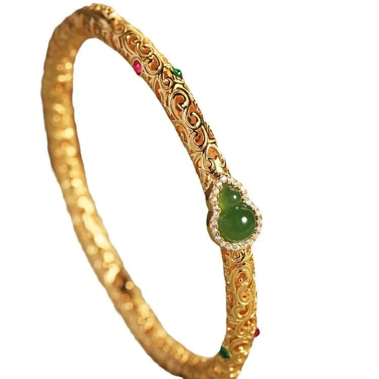 Gold-plated copper bracelet with open retro gourd design for women