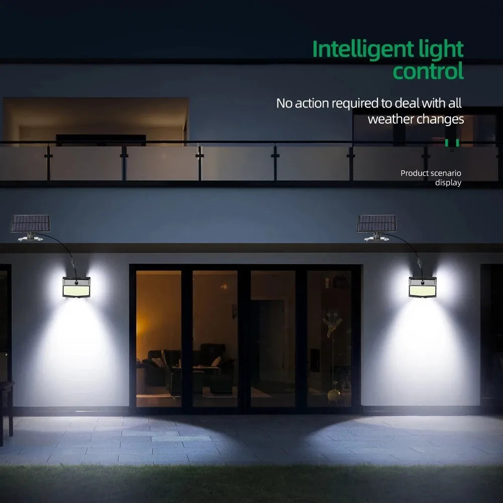 468LED separate-body solar wall light with motion sensor on brick wall