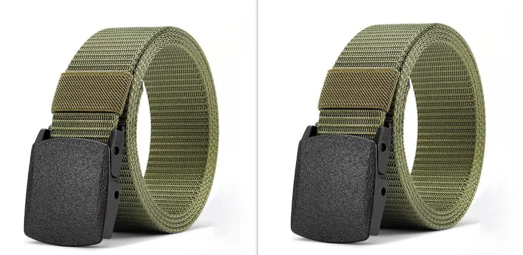 Men's nylon belt with plastic buckle in military green, 120cm length, regular width