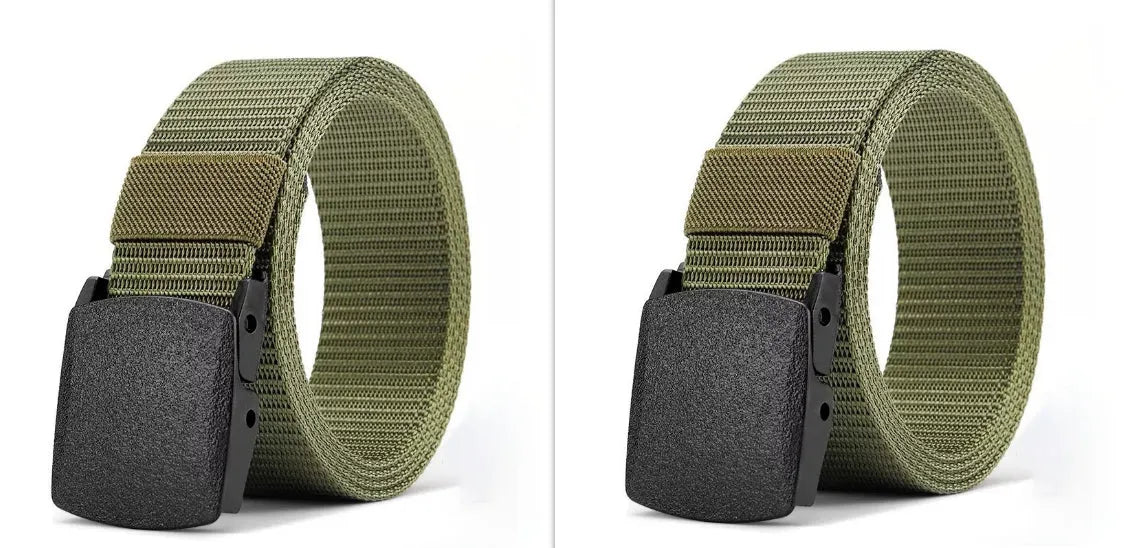 Men's nylon belt with plastic buckle in military green, 120cm length, regular width