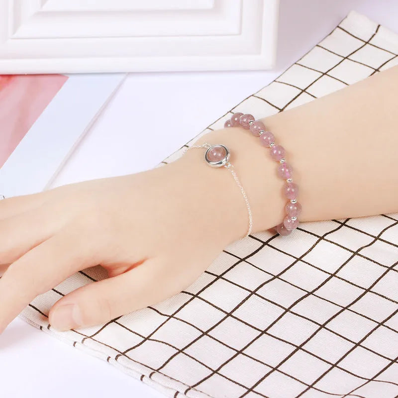 Double-layer women's bracelet with crystal beads and lucky charms in gold electroplated finish