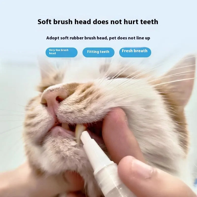 Pet toothbrush pen for dogs showing twist-to-dispense tail and brush head for dental cleaning.