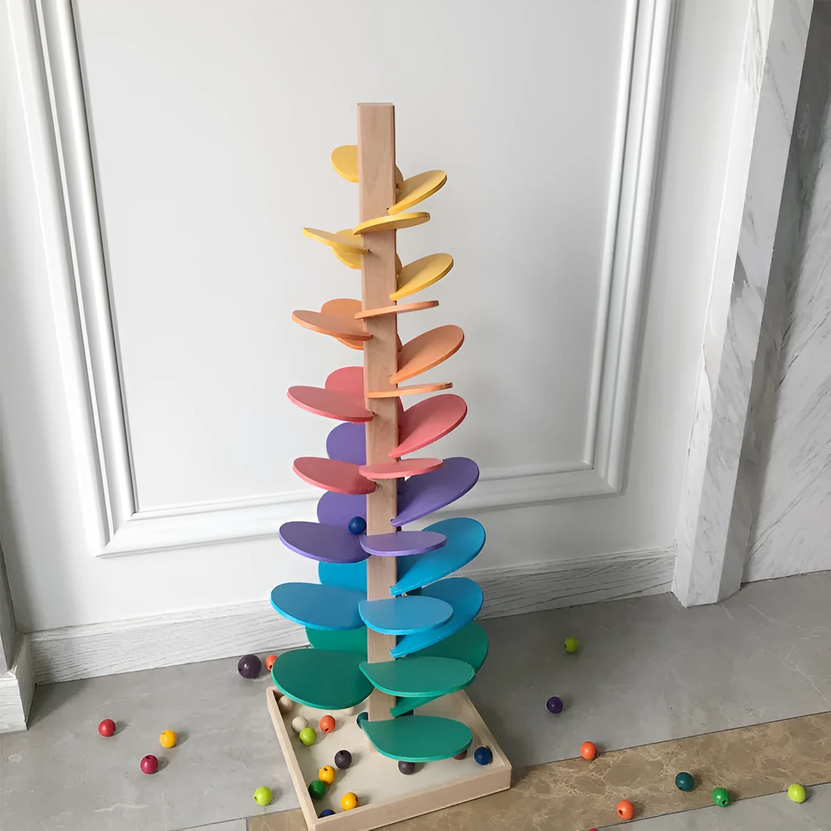 Wooden rainbow music tree educational toy with 10 beads, 22.5 x 71cm, colour box or kraft box option