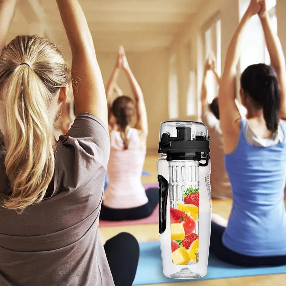 32oz Tritan fruit infuser water bottle with fruit cup compartment in multiple style options