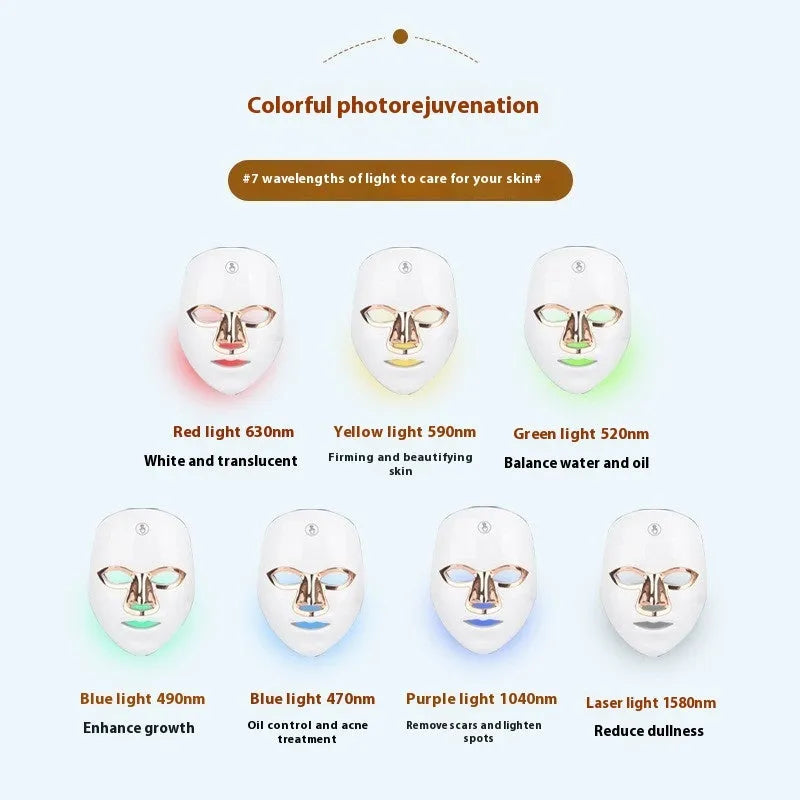 White gold rechargeable LED light therapy beauty mask with adjustable head strap.