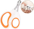 Blue cat nail clippers with circular cut hole design and cushioned non-slip handles.