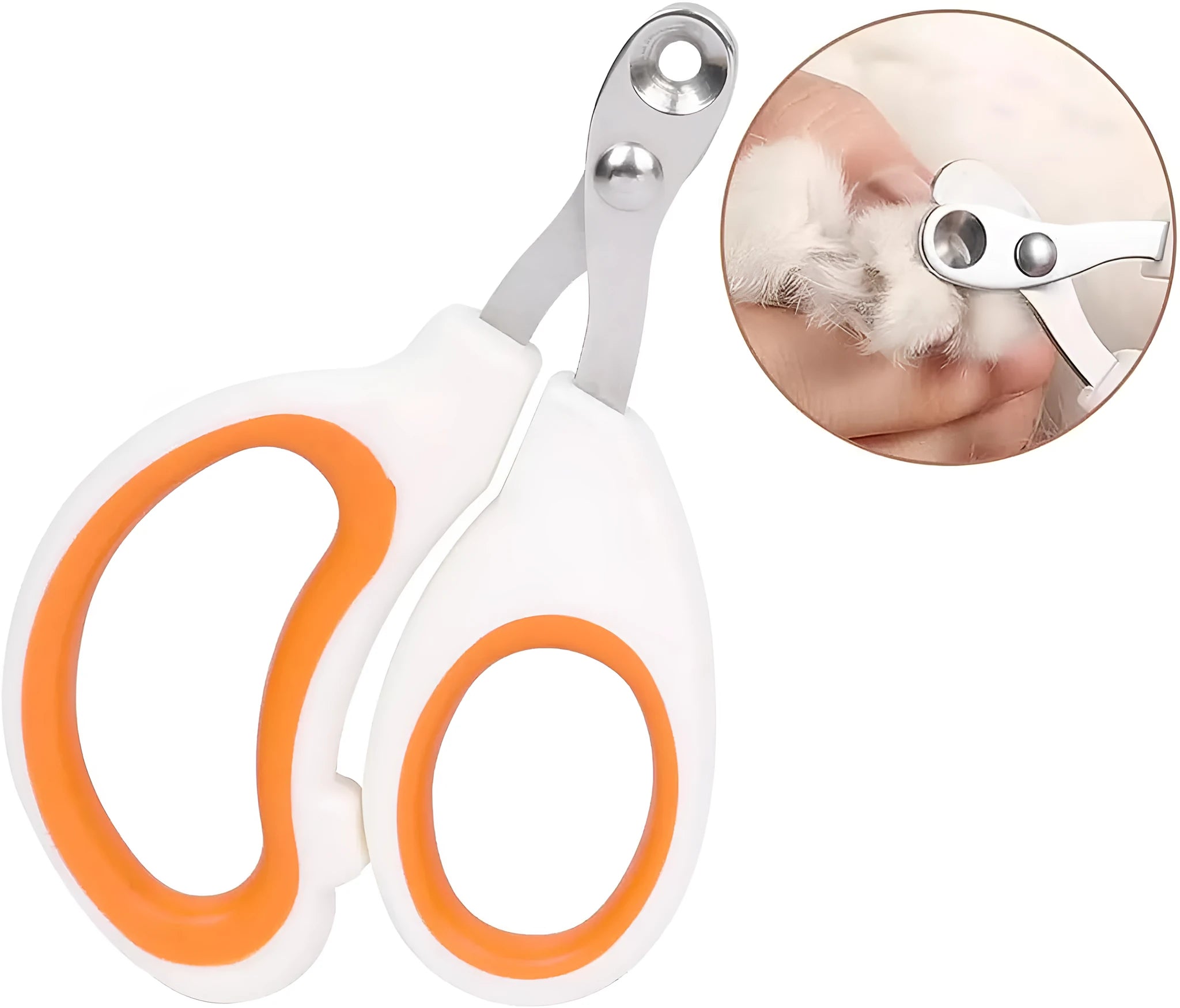 Blue cat nail clippers with circular cut hole design and cushioned non-slip handles.