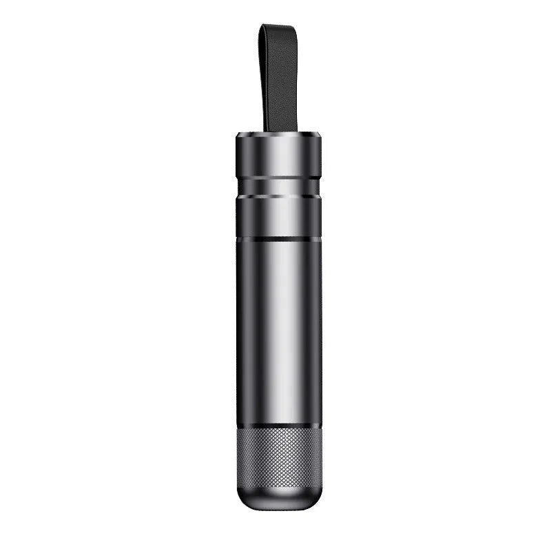 Aluminium alloy car safety hammer with seatbelt cutter in black, showing 20mm by 88mm size.