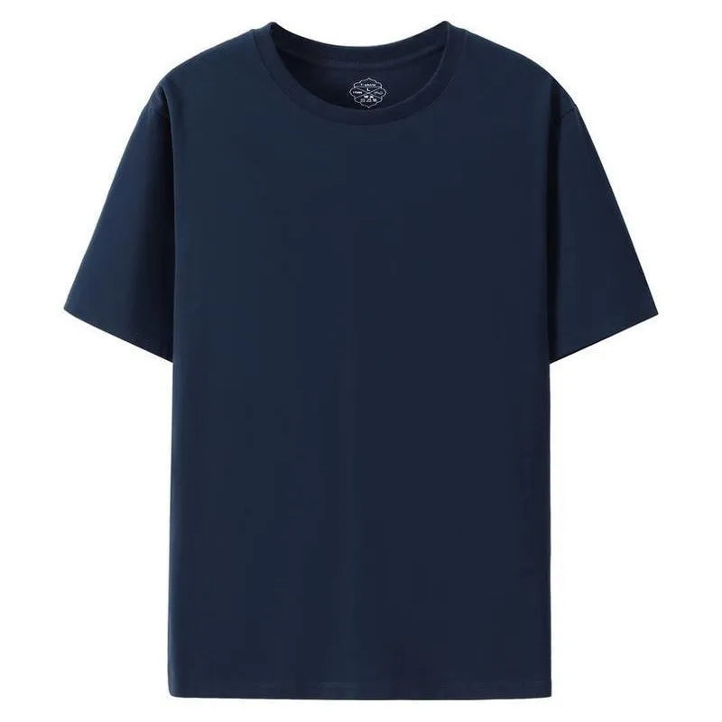 Cotton slim fit T-shirt with round neck and short sleeves in black colour