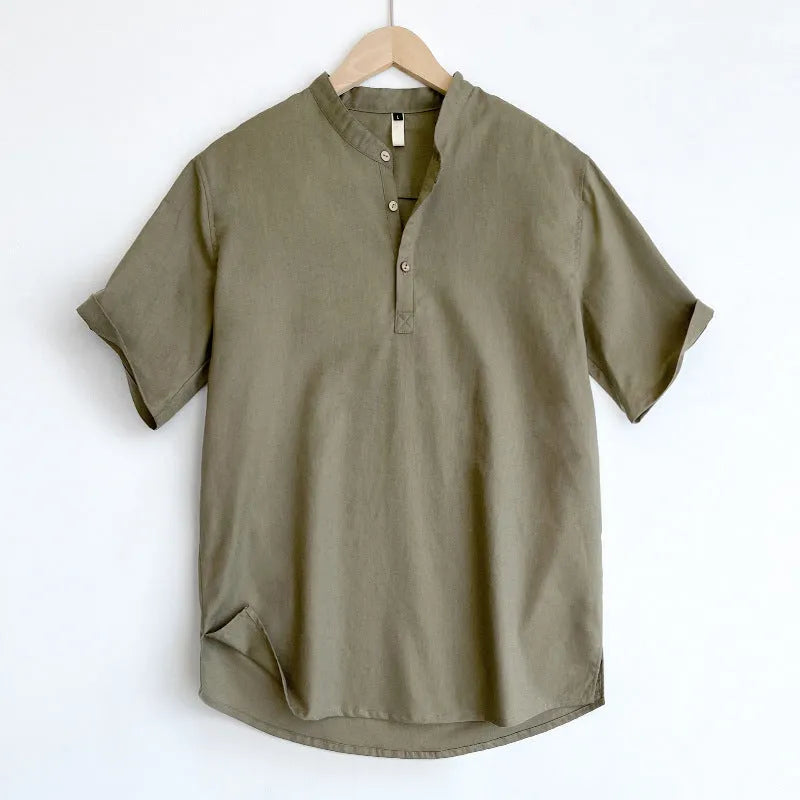 Men's thin linen short sleeve T-shirt in solid colours with extended sizing options