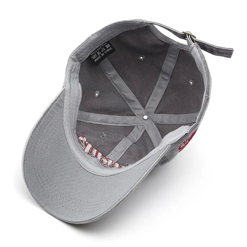 Letter embroidery baseball cap in cotton twill with curved brim and adjustable size, shown in yellow.