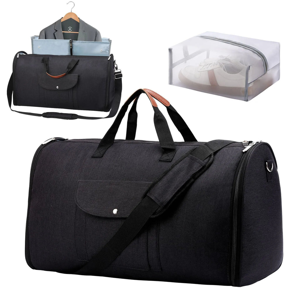 Folding dark blue Oxford cloth duffle bag with 36-55 litre capacity.
