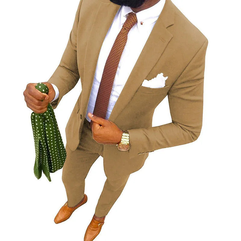 Men's cotton two-piece formal suit in multiple colours with jacket and trousers, available in sizes XXS to 7XL