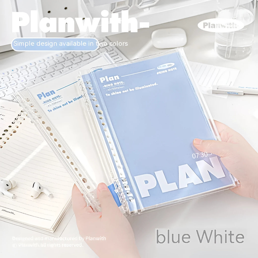 A5 PVC notebook cover for spiral notebooks in white or blue colour options