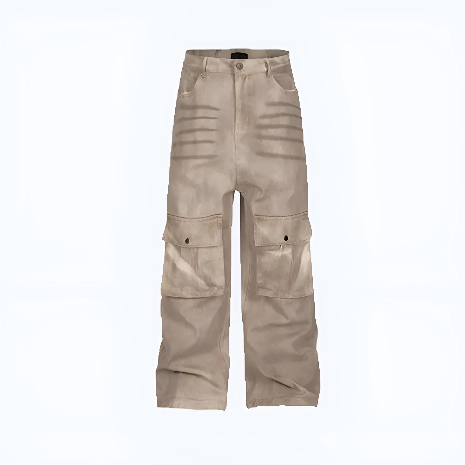 Marble dark loose A-line denim trousers with mid-waist design and zip placket opening