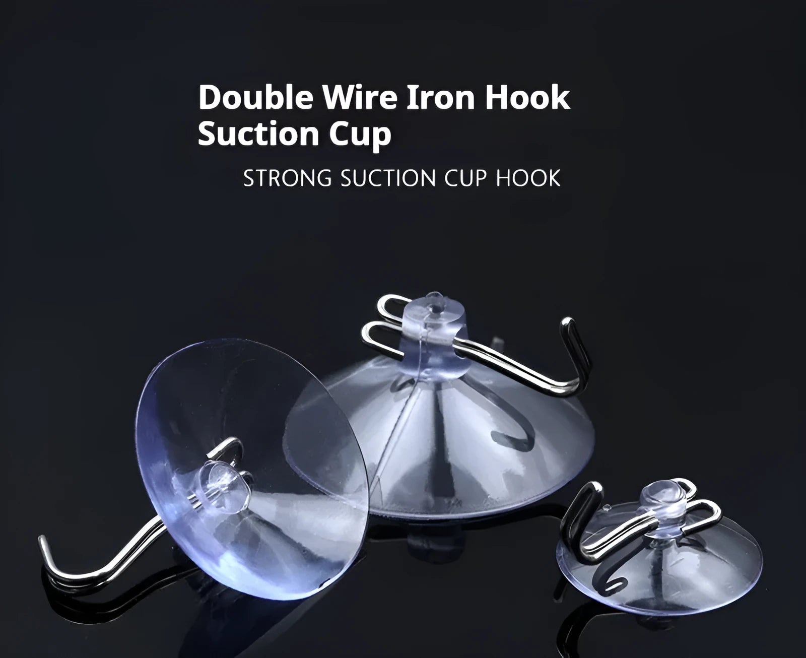 Twelve assorted PVC suction disc hooks in various sizes and styles on a white background