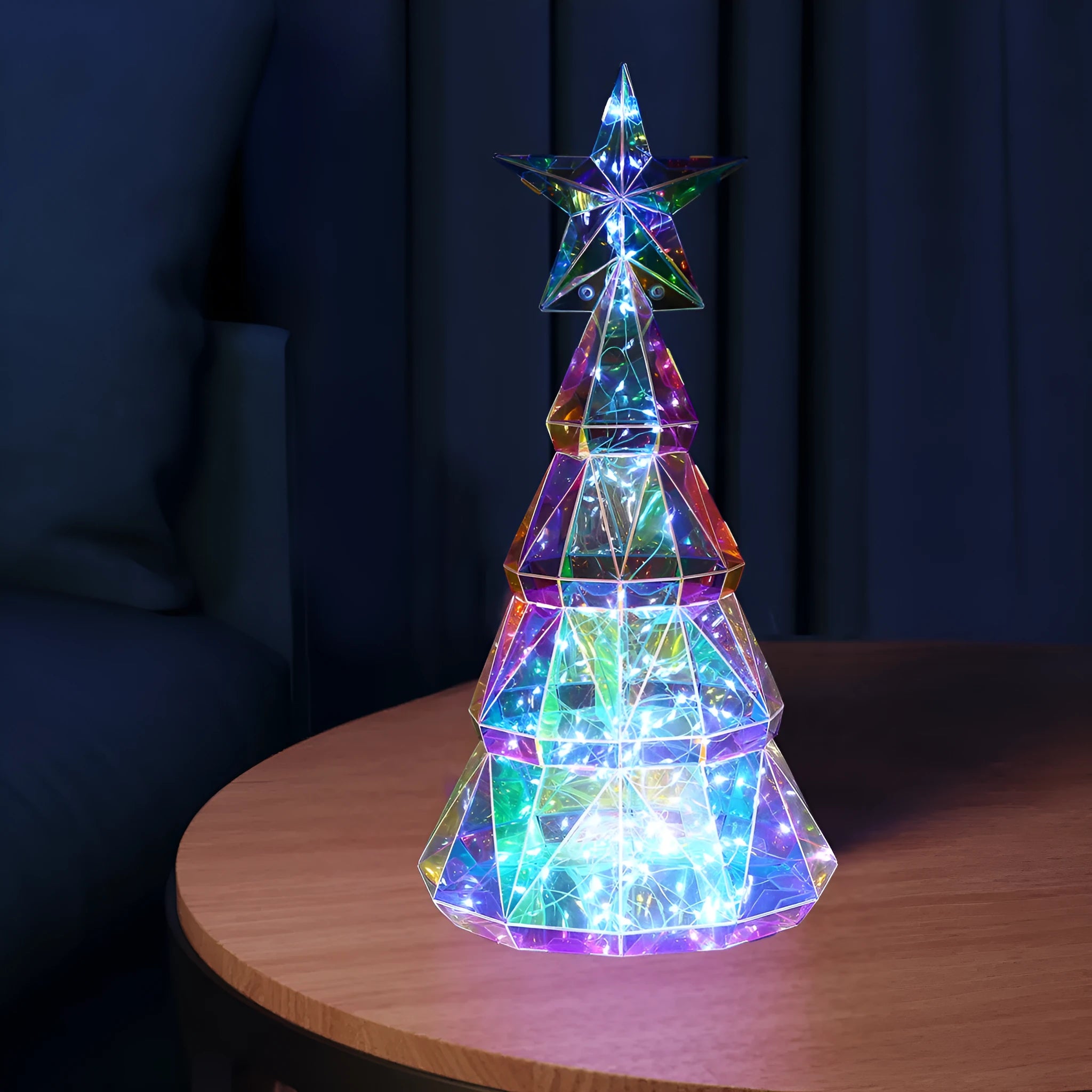Colourful cartoon Christmas tree LED light decoration measuring 20cm high