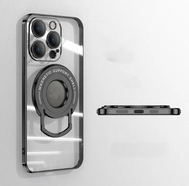 Electroplated magnetic iPhone case with extended pull rod bracket in dark purple colour
