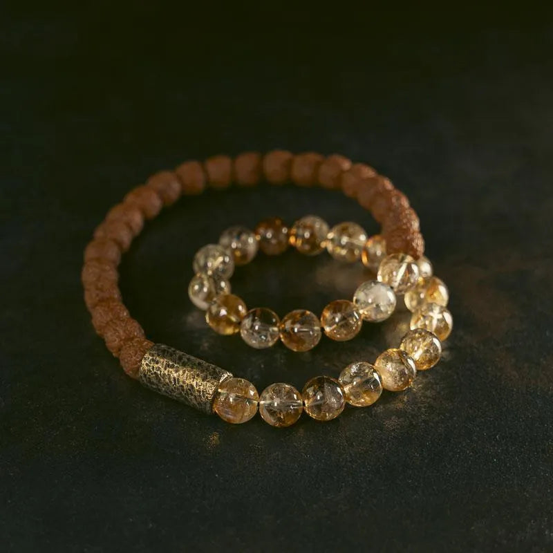 Personalised retro LCD double circle bracelet in natural citrine colour with size options for boys and girls