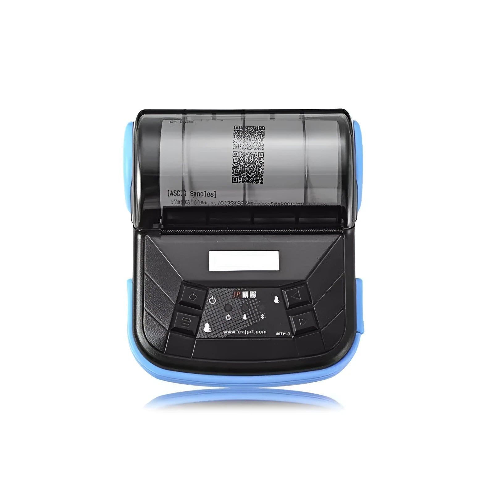 Thermal Bluetooth handheld bill printer with 80mm paper roll and blue light on top