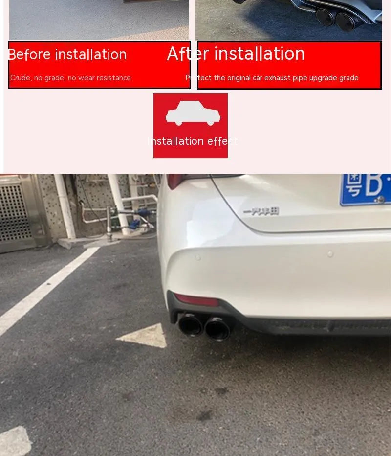 Black carbon fibre car exhaust pipe with dual outlet tail nozzle, 250mm length