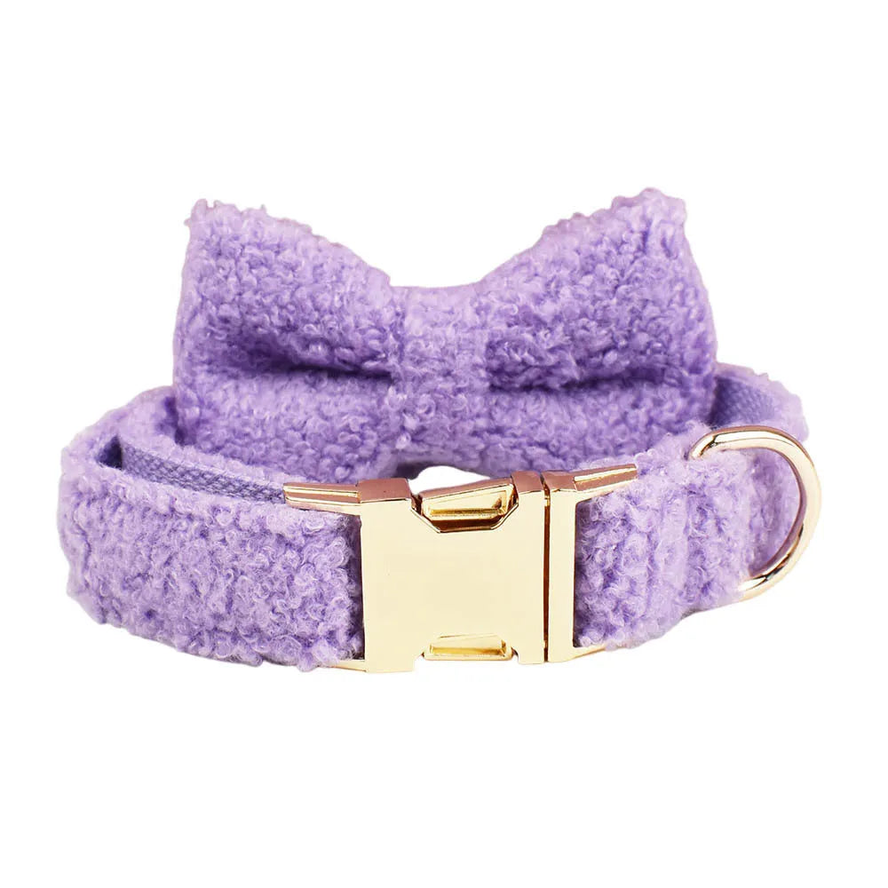 Purple dog collar, leash, vest and bow set for small pets in five size options