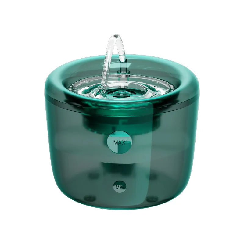 Grey automatic pet water fountain with USB power cable and circulating filter system