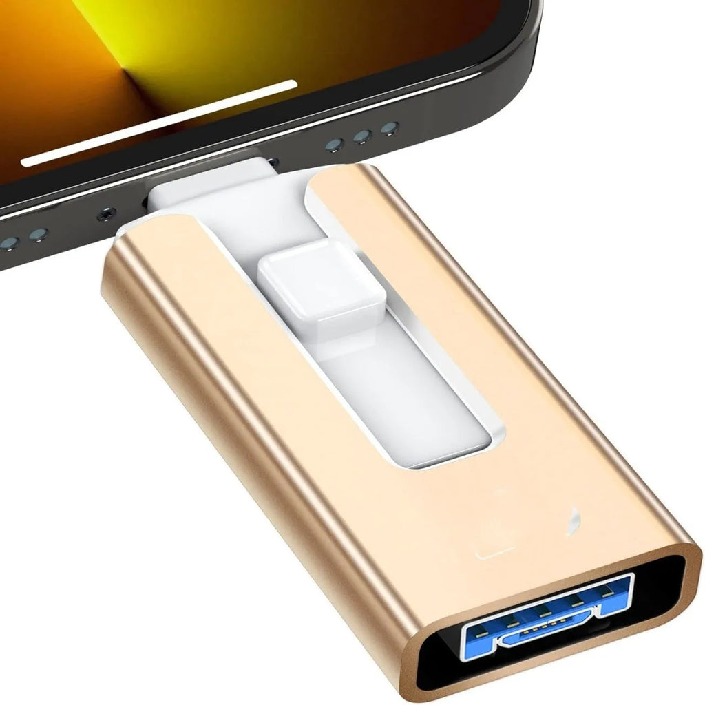 Multifunctional 2T USB thumb drive with Lightning, USB 3.0, OTG interfaces metal shell silver colour