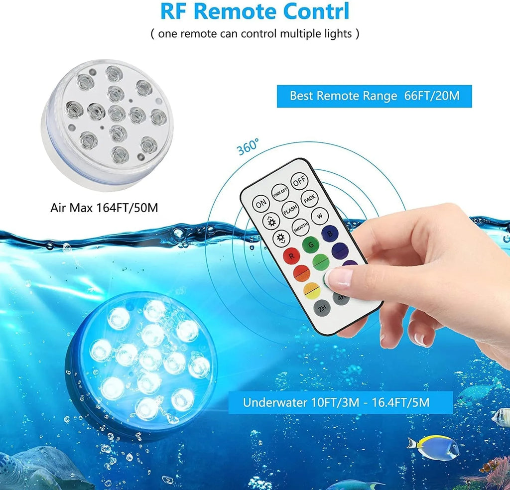 Remote controlled colour changing diving light with IP68 waterproof rating and ABS plastic housing