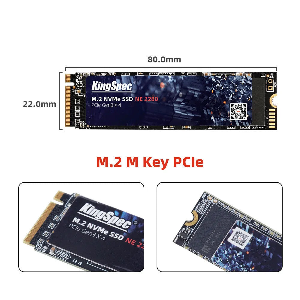 M.2 NVMe internal SSD 22 x 80mm with up to 1TB capacity and 1500MB/s read