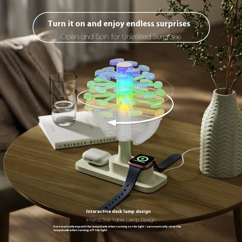 Geometric spiral tree LED table lamp on wooden desk