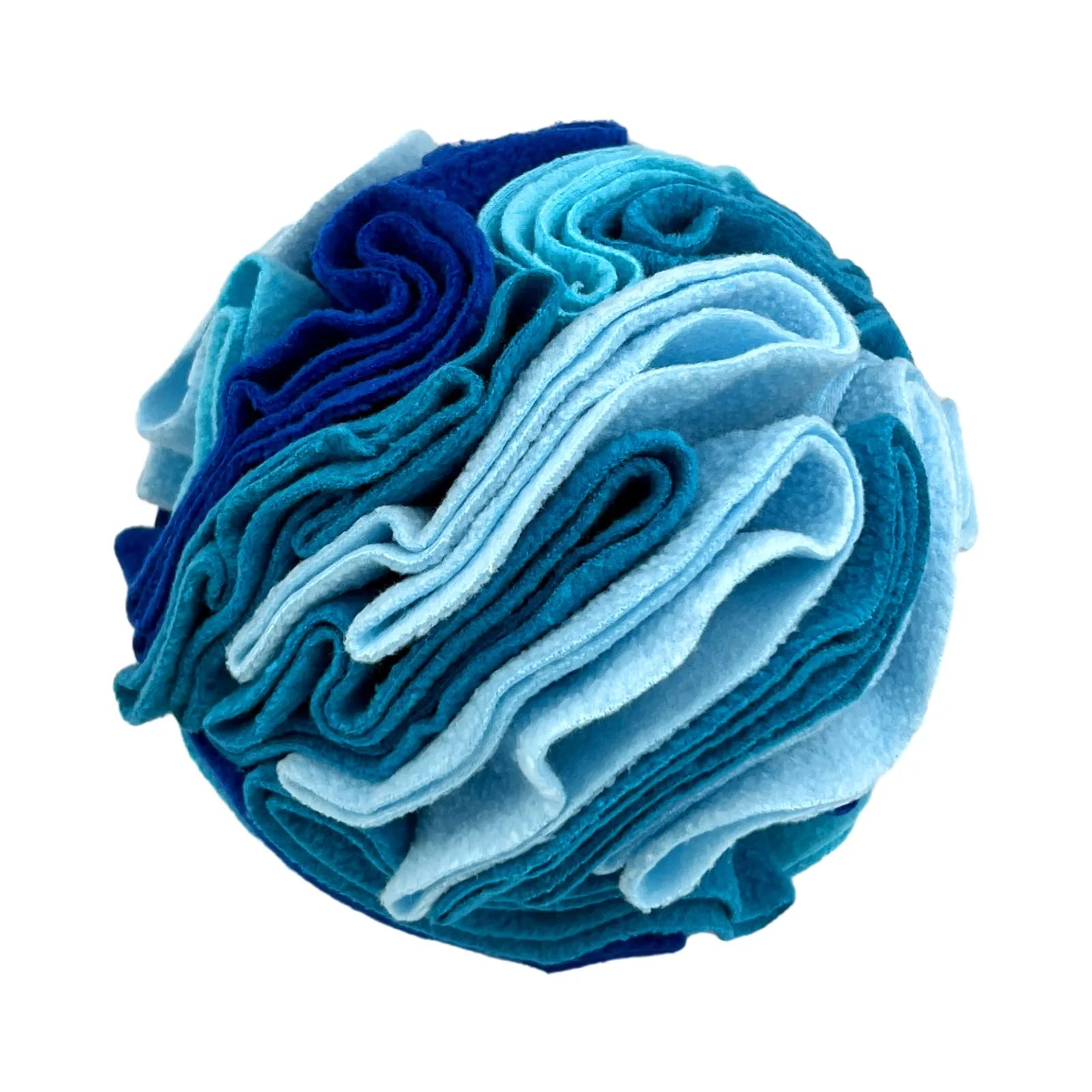 Polar fleece pet sniffing toy ball in rainbow colour for dogs, 10cm diameter, on white background