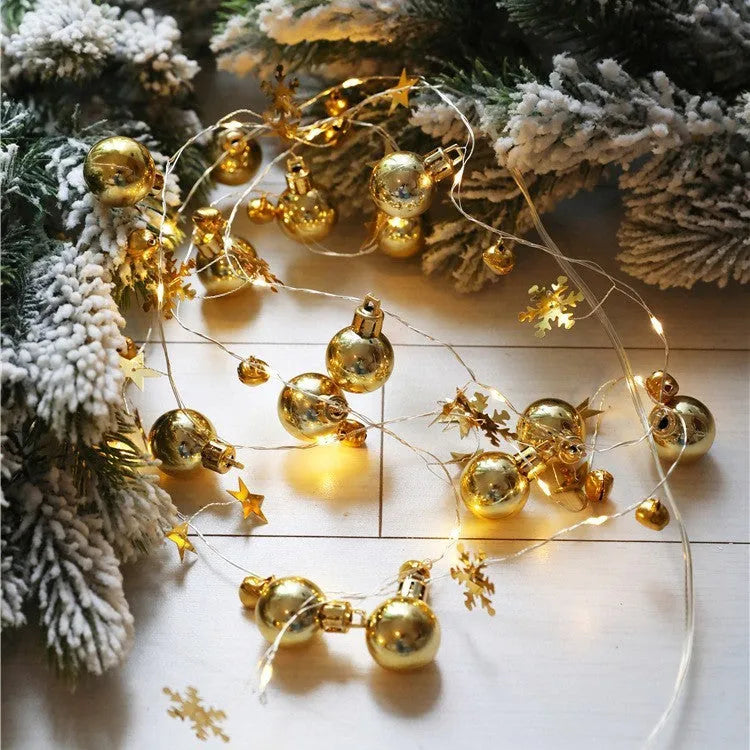 2m 20 LED Christmas string lights with bell and ball shapes, warm white battery operated indoor decoration