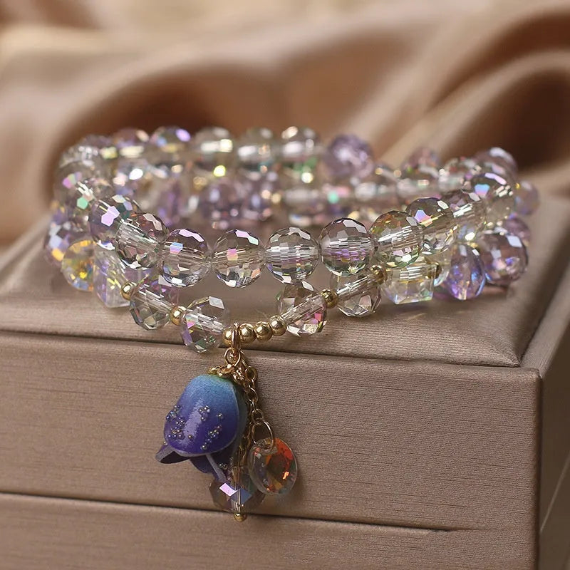 High-grade colourful Austrian crystal bracelet for women with Lily pendant in Bright White