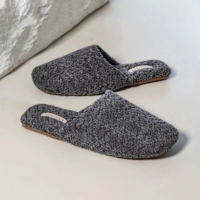 Fleece-lined thermal cotton indoor slippers with artificial velboa lining and non-slip beef tendon sole