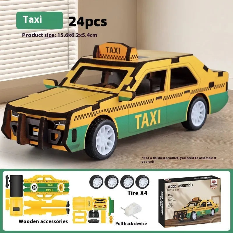 Wooden assembled toy car DIY model engineering vehicle fire truck for children 4-6 years colour box