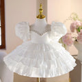 Girl's white princess wedding dress, polyester blend with 50 percent polyester lining, height sizes 80-150cm.