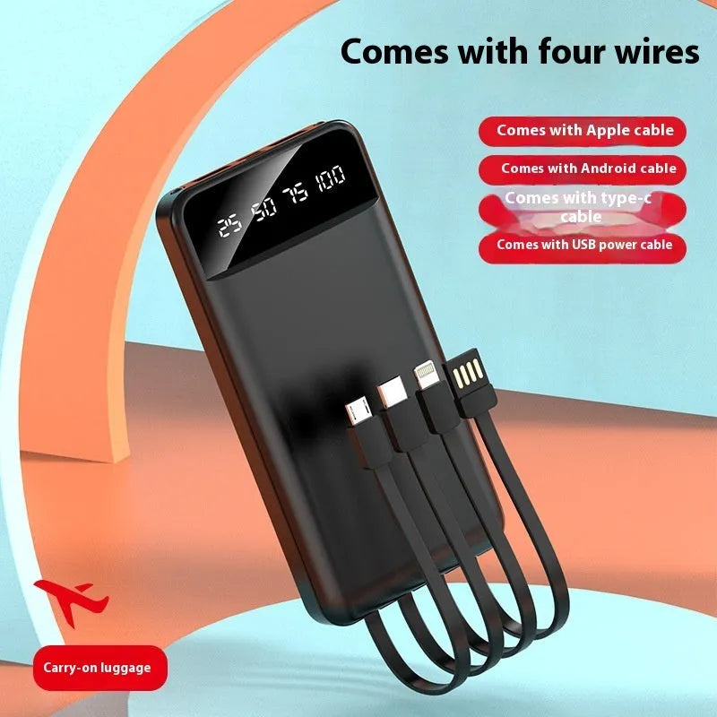 20000mAh capacity portable power bank with cable in industrial plastic case