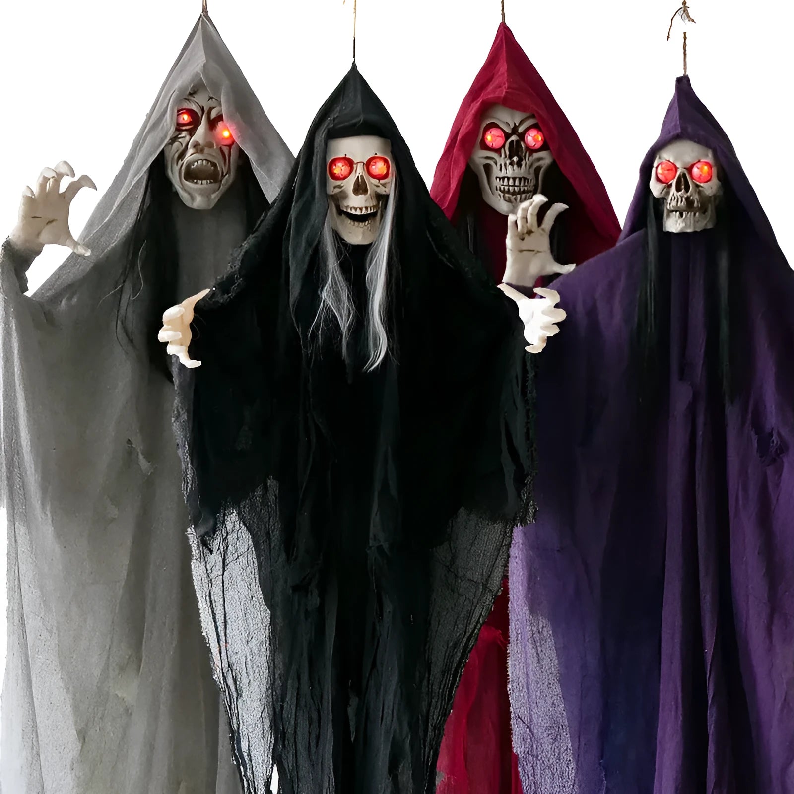 Plastic haunted house Halloween decoration in black, gray, purple, and wine red colour options